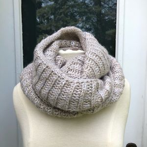 Cowl Neck Infinity Scarf Tan & White